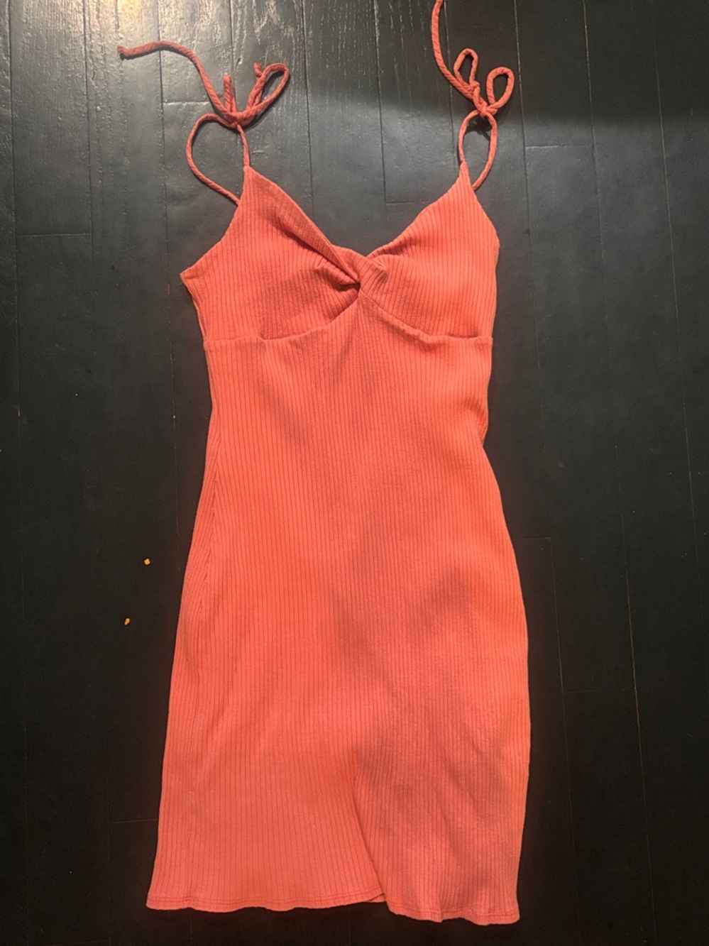 Le Lis Coral Tie-Shoulder Ribbed Mini Dress